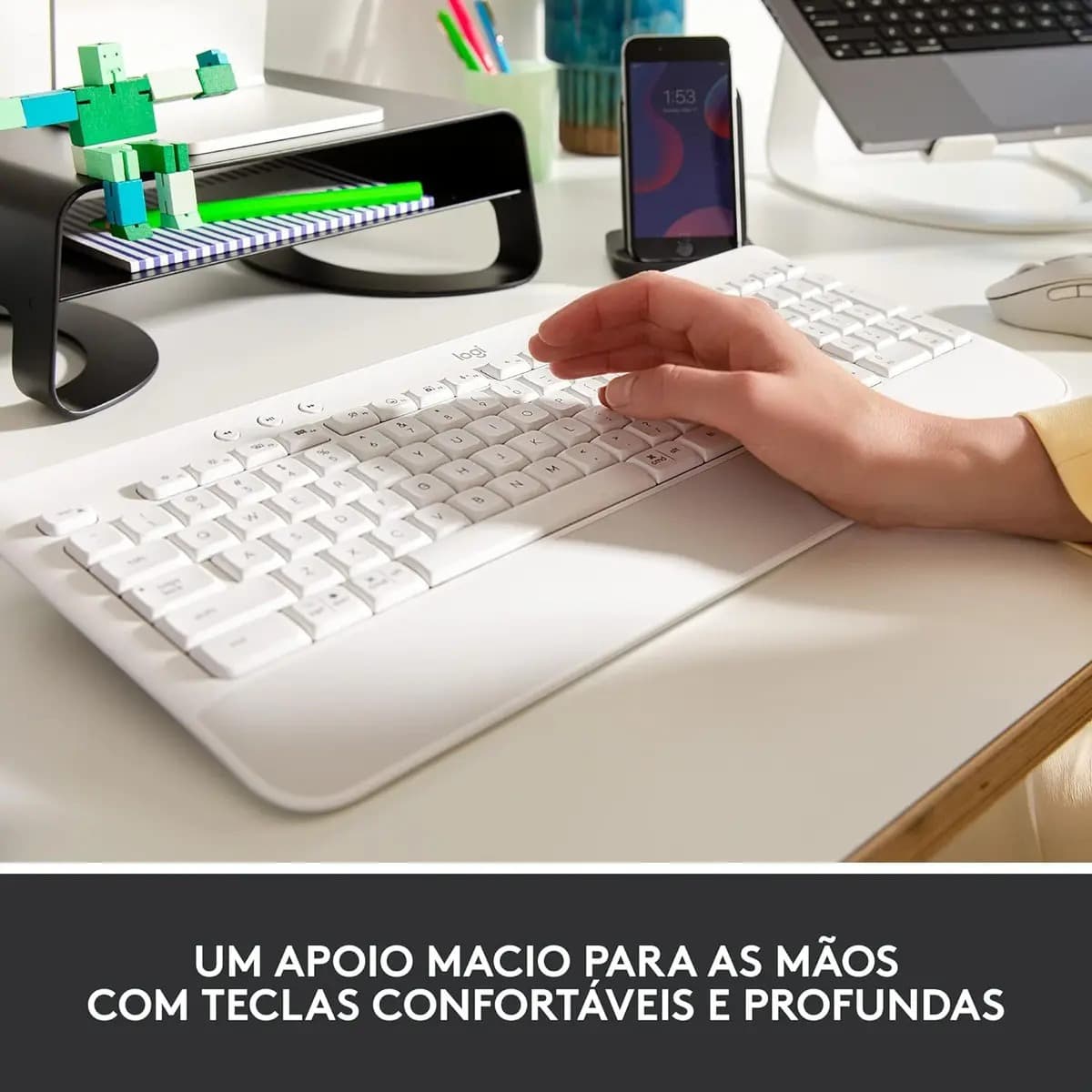 Teclado Sem Fio Logitech Signature K650 Apoio Pulso Branco