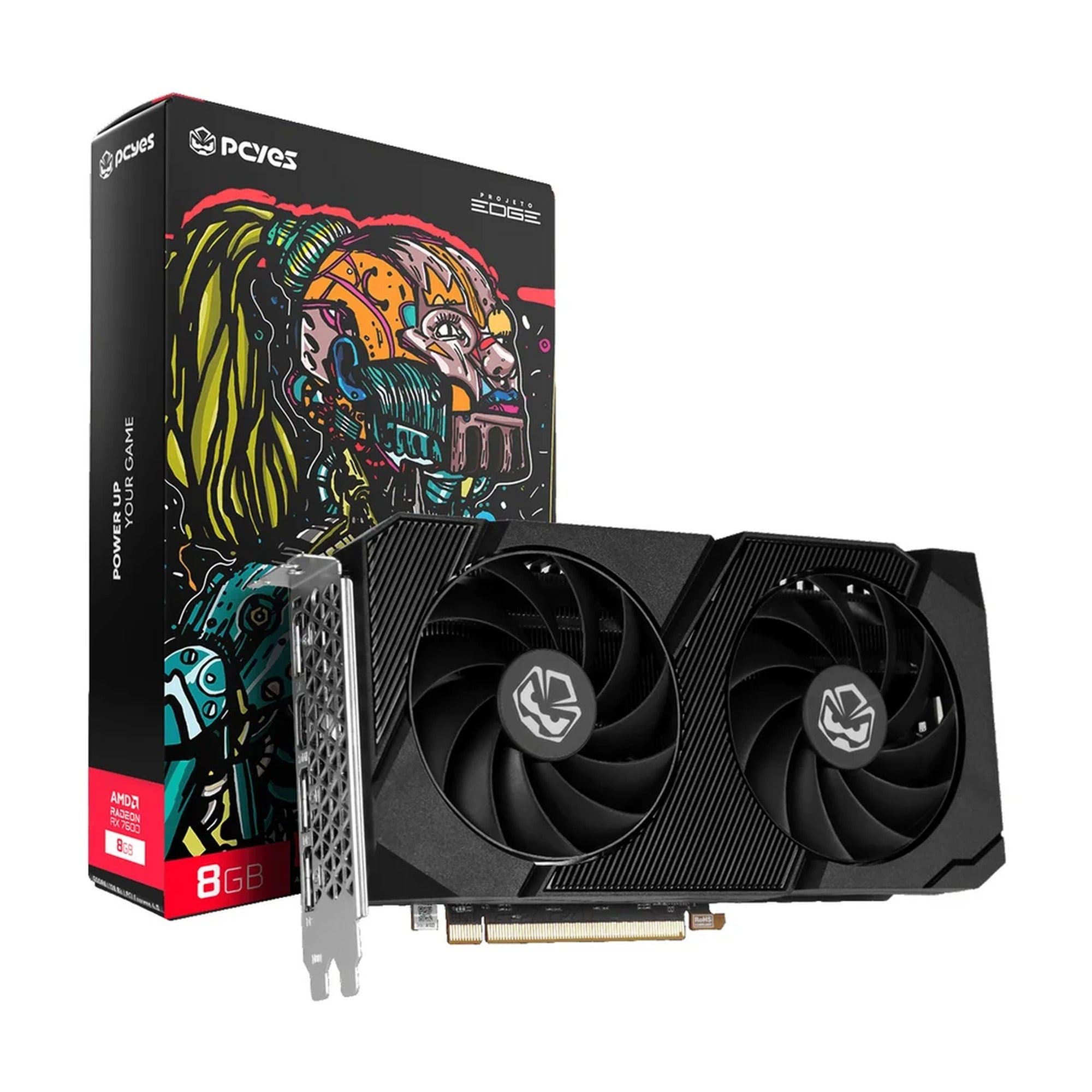 Placa de Vídeo PCYES Radeon RX 7600 8GB GDDR6 128 bits Projeto Edge PVR760008GBPEDFV02