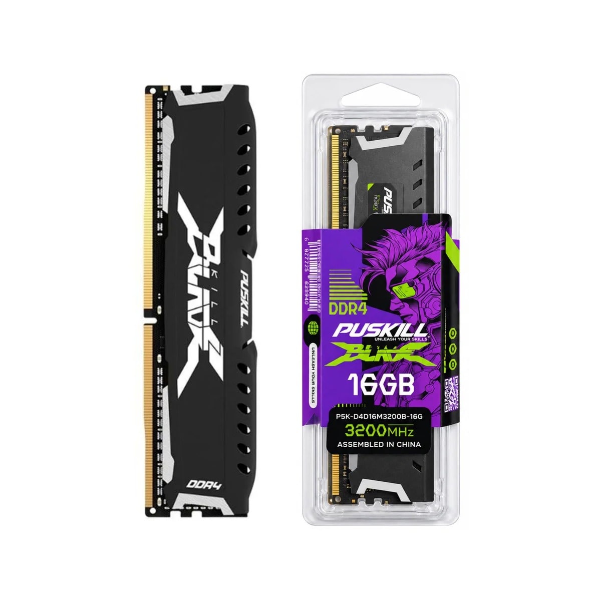 Memória RAM Puskill Killblade 16GB DDR4 3200MHz CL16 Desktop Preta PSK-D4D16M3200B-16GB