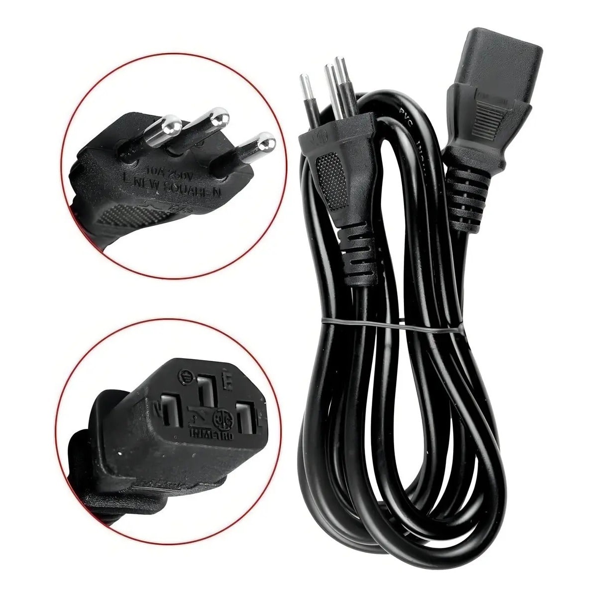 Cabo de Força Tripolar 1,5m 10A Padrão Novo para PC, Monitor e Fonte Preto